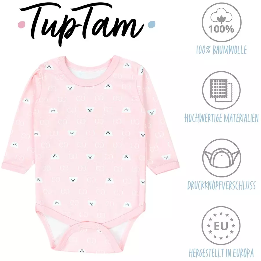 TupTam Mädchen Baby Body Langarm Unifarben 5er Pack rosa Modell 1