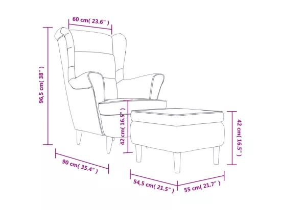 Fauteuil à oreilles avec tabouret noir velours