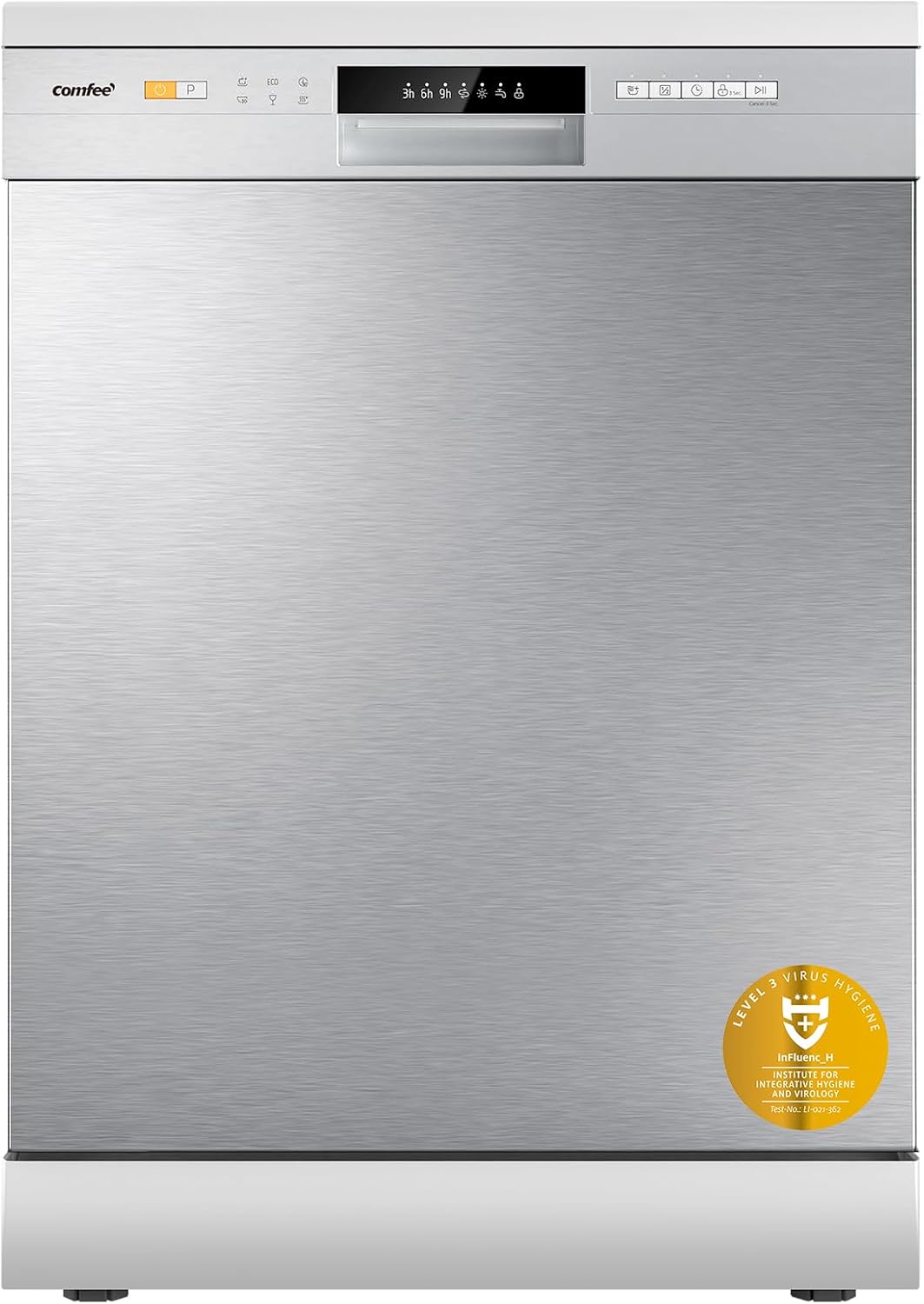 COMFEE' CDWPF1201PS Geschirrspüler freistehend, 60 cm, 12 Gedecke, Startzeitvorwahl, Halblast-Funktion, flexible Körbe, Edelstahl, 49 dB, Bedienung über Tasten