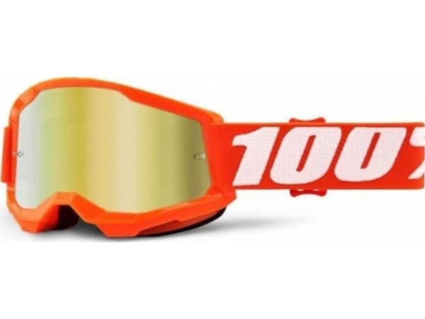 100% Gogle 100% STRATA 2 JUNIOR ORANGE (Szyba Złota Lustrzana Anti-Fog, LT 28%+/-5%) (NEW)