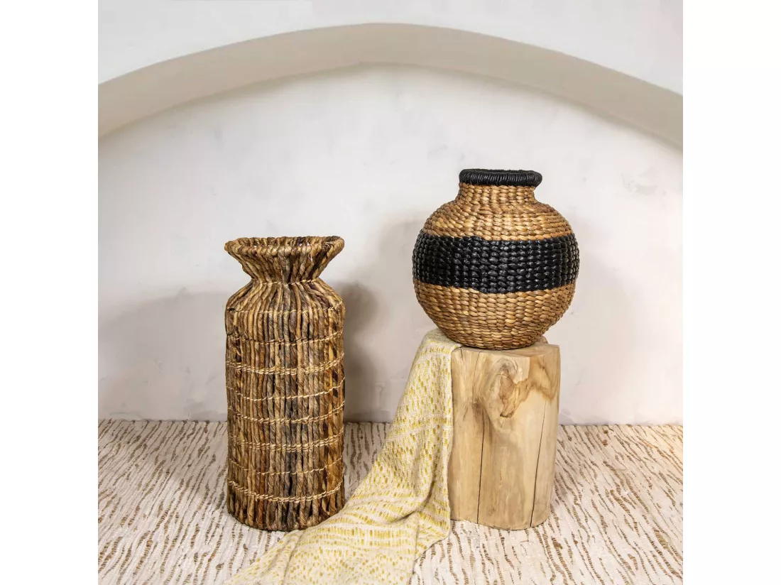 Now's Home - Jarre Boule En Jacinthe D'eau Naturel Et Noir D37xh37cm Ines