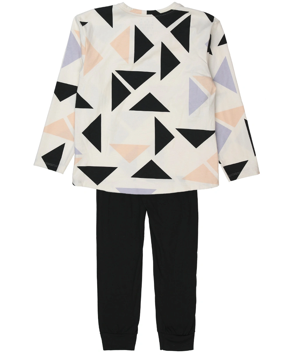 Schlafanzug lang GEOMETRIC in white whisper
