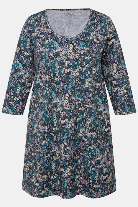Longshirt, Blüten, A-Linie, Rundhals, 3/4-Arm