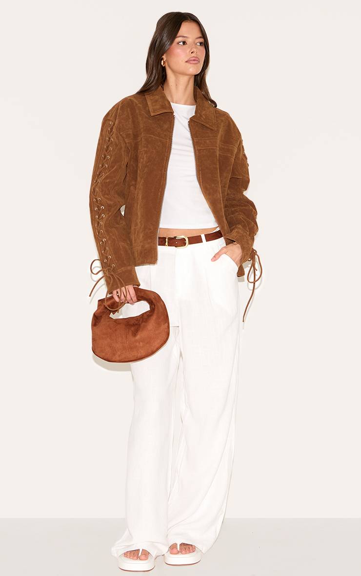 Blanc Pantalon Droit Ajusté En Mélange De Lin