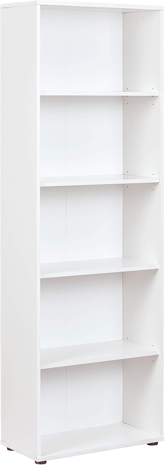 Inter Link - Bücherregal Standregal 5 Fächer Höhenverstellbare Böden Holzregal Wohnzimmer Arbeitszimmer Büro Arco 4 Masse in cm T: 30 x B: 60 x H: 180 Farbe Weiß