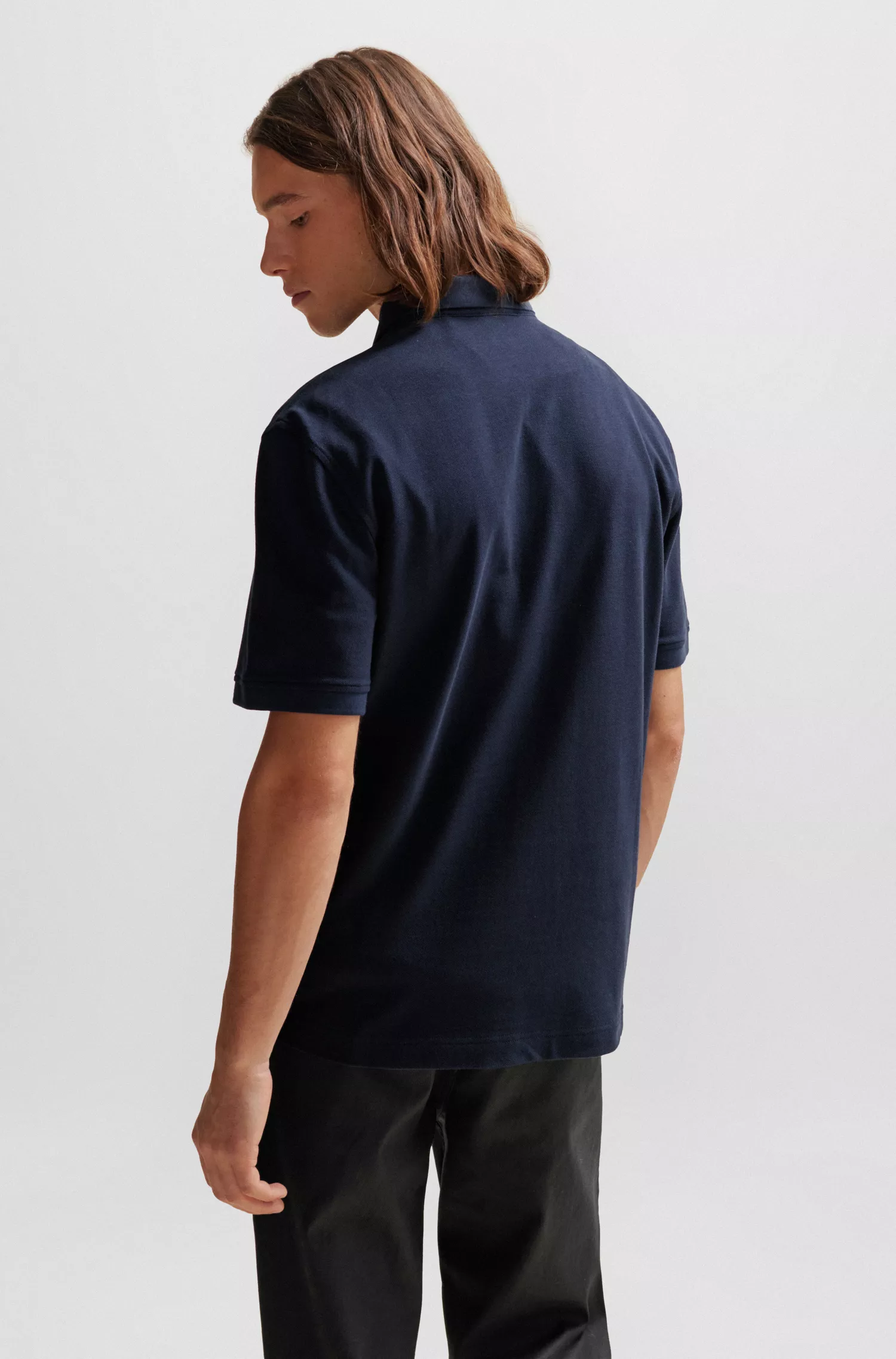 Camisa polo BOSS laranja em piqué de algodão com logotipo bordado.