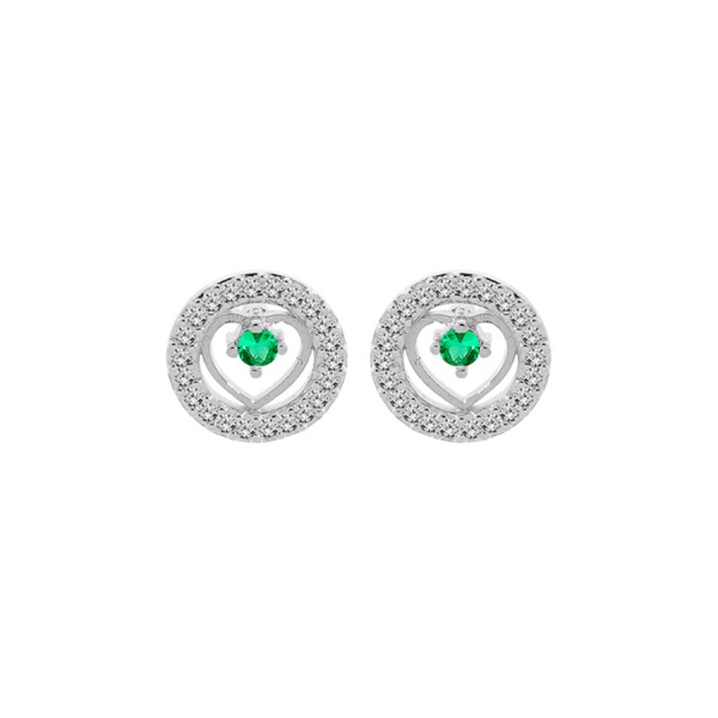 Boucles d'oreilles cercles et coeurs Argent - Emeraude Véritable et topazes blanches