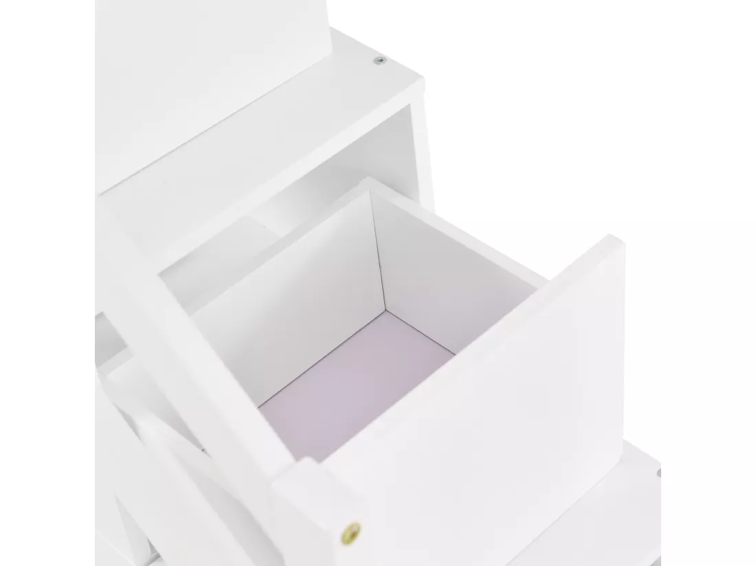 Lit mezzanine cabane 90x200cm avec escalier de rangement(3 tiroirs) en bois massif - Blanc