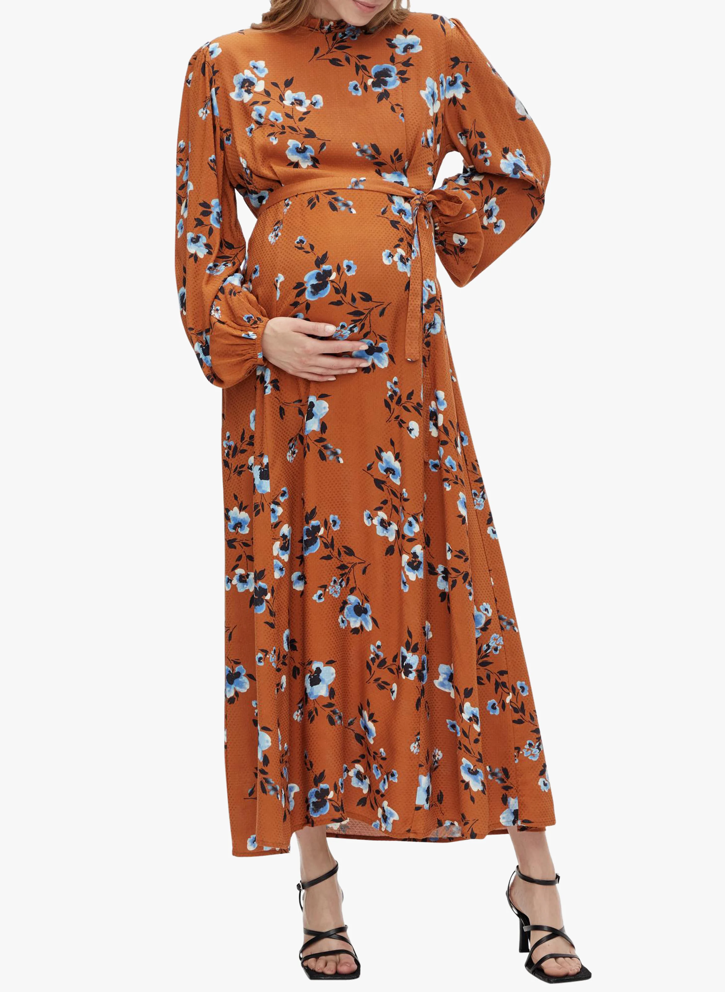 Robe longue de grossesse imprimé | Marron