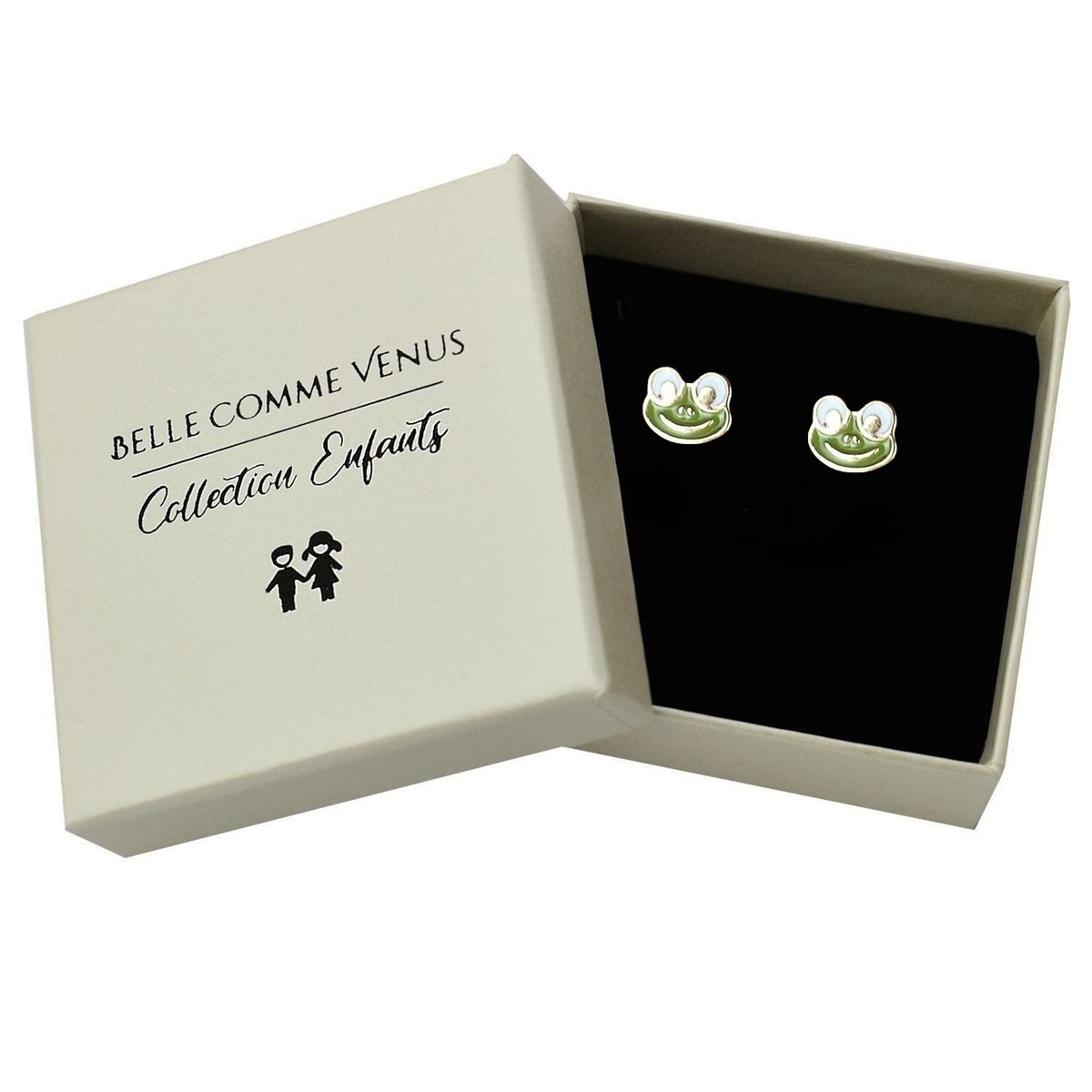 Boucles d'oreilles grenouille émail coloré vert Plaqué OR 750 3 microns