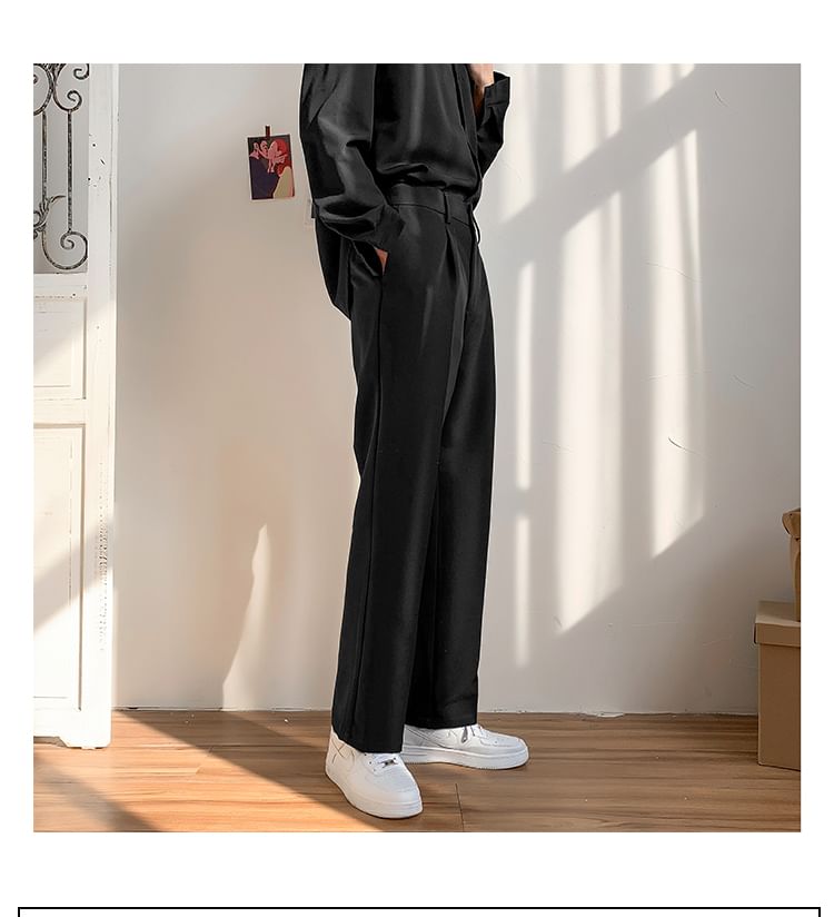 Freehop - Mid Rise Plain Straight Leg Dress Pants