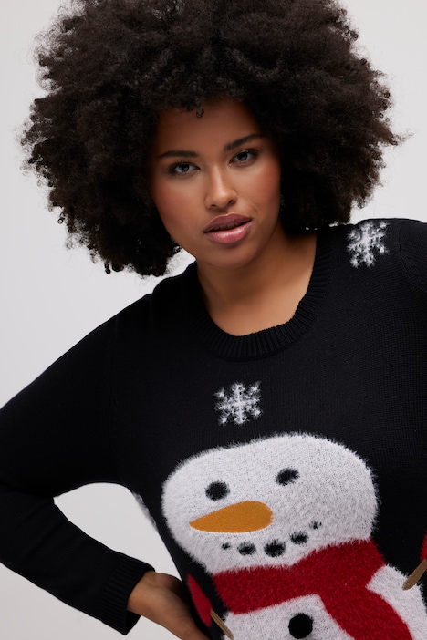 Weihnachtspullover, Schneemann, Rundhals, Langarm