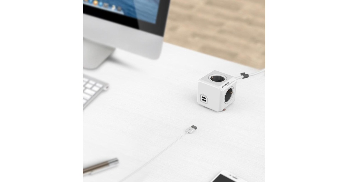 AllocacocPowerCube Extended, stekkerdoos met USB stekkerdoos  (Wit/grijs, België | Frankrijk)