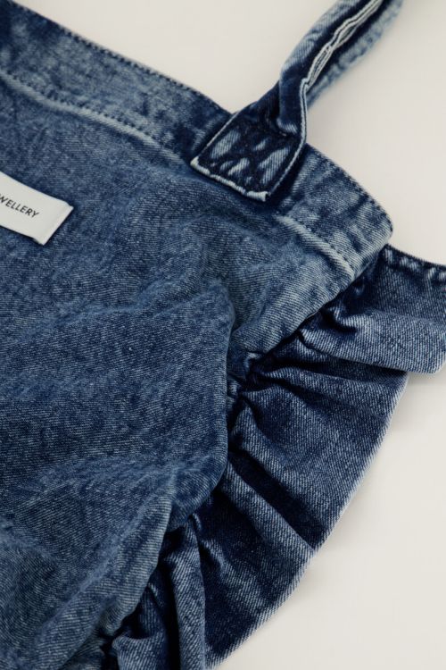 Blauwe denim shopper met ruffles