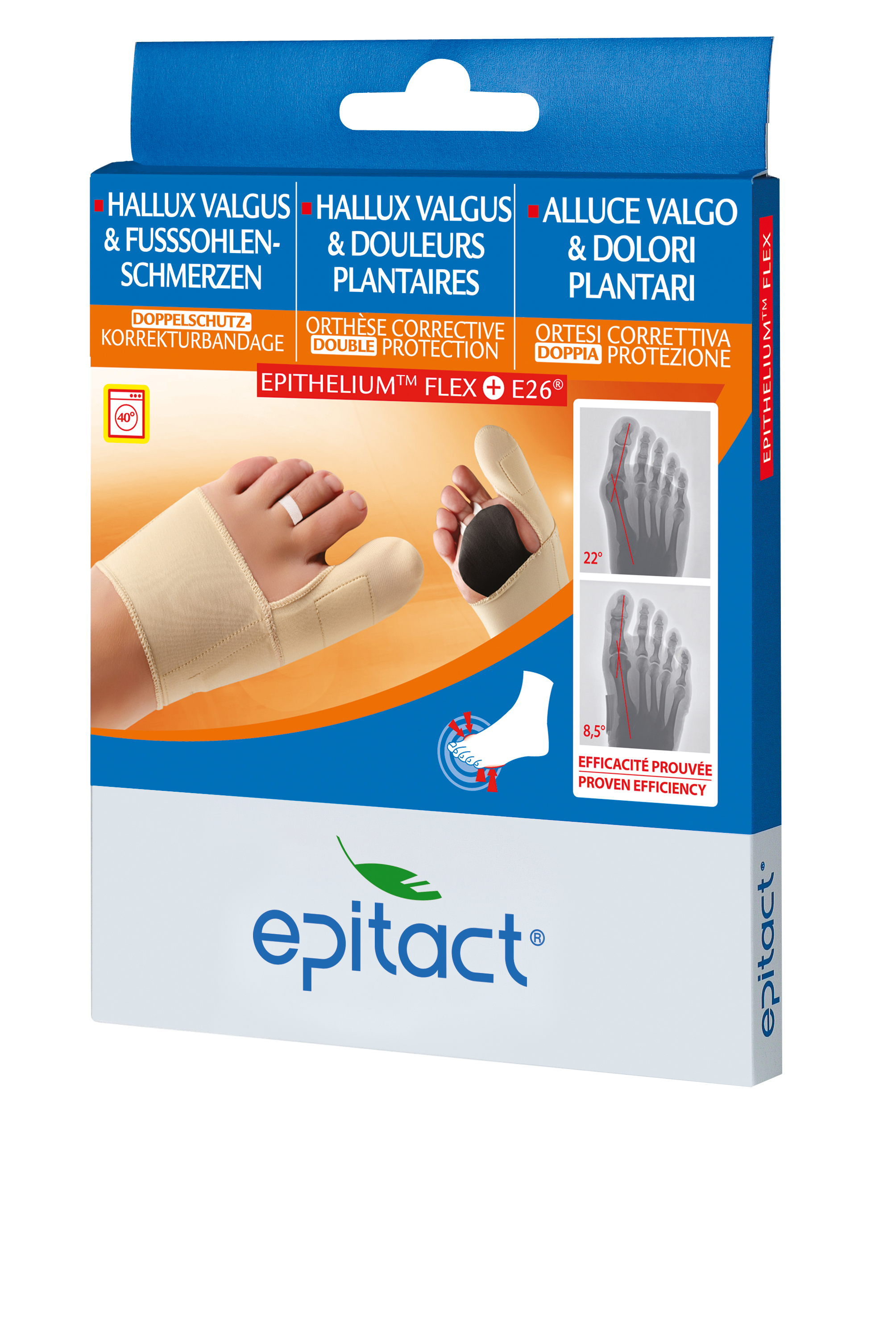 Epitact flexible Doppelschutz Korrekturbandage Hallux valgus TAG<br>1 Stück, M 21.5-23cm, rechts