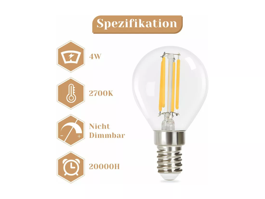 NETTLIFE Lot de 6 ampoules LED E14 vintage Edison - ampoules à filament blanc chaud G45 2700K 4W en verre de haute qualité idéales pour hôtel café