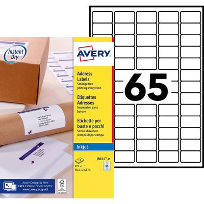 Avery - 975 Mini Étiquettes adresse blanches - 21,2 x 38,1 mm - Impression jet d'encre - réf J8651-15