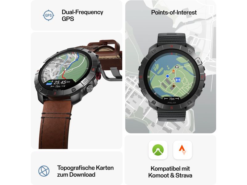 POLAR GPS-Sportuhr Grit X2 PRO Titan Braun Sportuhr mit optischer Pulsmessung und Smartwatch-Navigation