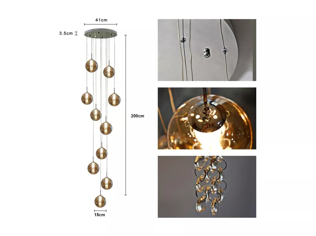 NETTLIFE Suspension verre gris Diam.41 cm G9 lustre 10 lampes en couleur lampe de salon lampe de chambre lampe de table à manger lampe de couloir
