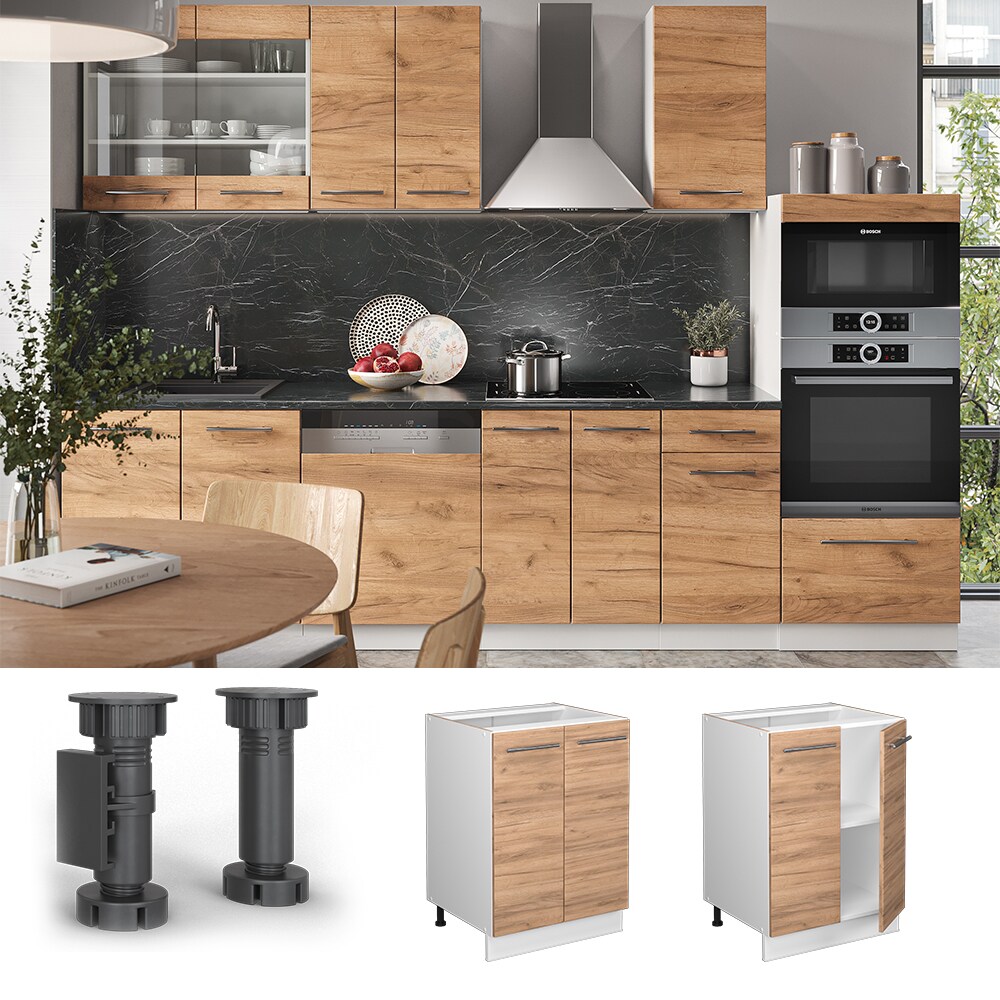 Vicco Unterschrank Küchenschrank Küchenmöbel Fame-Line Weiß Eiche modern 60 cm Küche Einbauküche Drehtür Einlegeboden Blende Küchenzeile