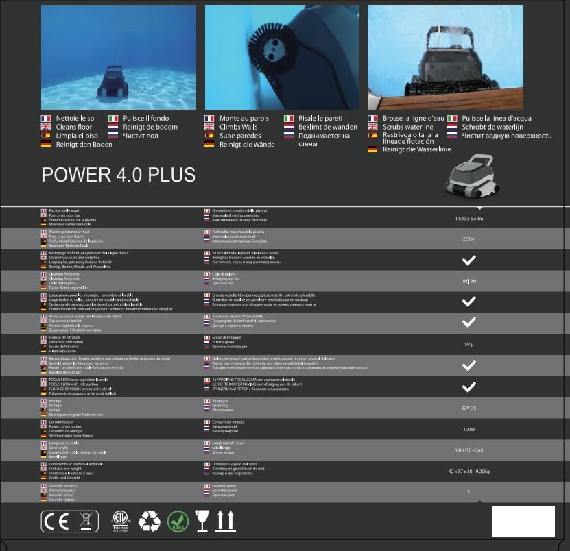 Power 4.0 Plus Poolsauger/Poolroboter mit seitlichen Aktiv-Bürsten für Boden- und Wandreinigung