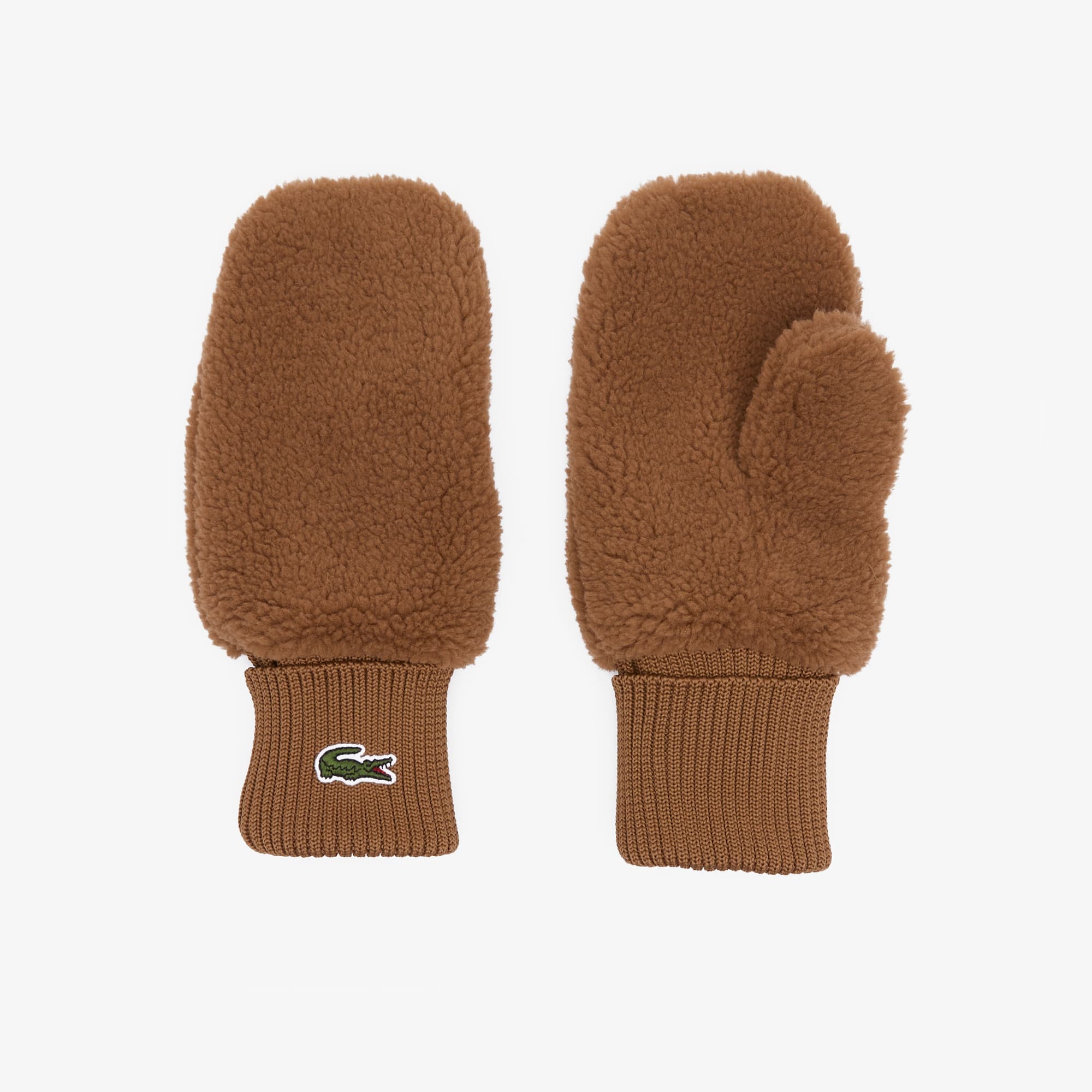 Paire de moufles en sherpa à poignets côtelés Bonnets & Gants - Marron - Lacoste - Femme