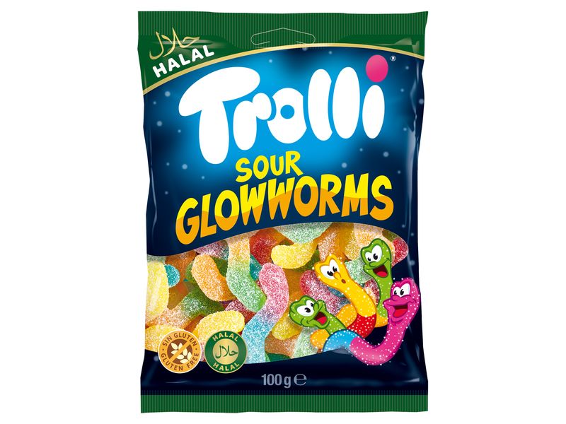 Trolli Gummibonbons Halal Sour Glowworms 100 g Gummibonbons