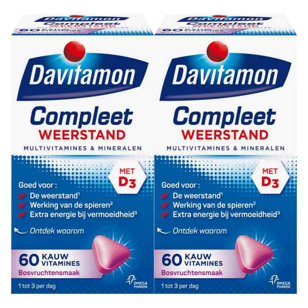 2x Davitamon Compleet Weerstand Bosvruchten60 kauwtabletten