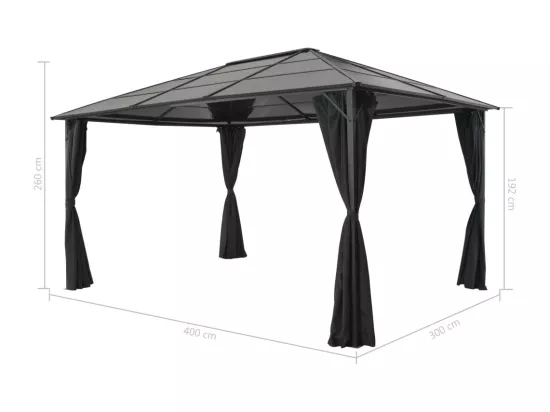 Tonnelle avec rideau Aluminium 4x3x2,6 m Noir
