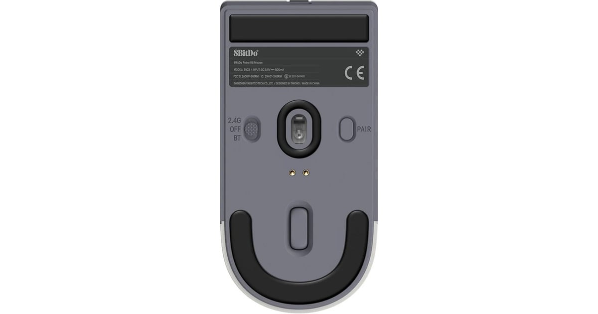 8BitDoRetro R8 Mouse - N Edition  (Grijs/rood, 50 - 26000 DPI, Bluetooth / USB-C / 2.4 GHz)