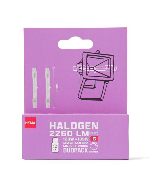 ampoule halogène R7S 120W 2250lm 78mm duodim