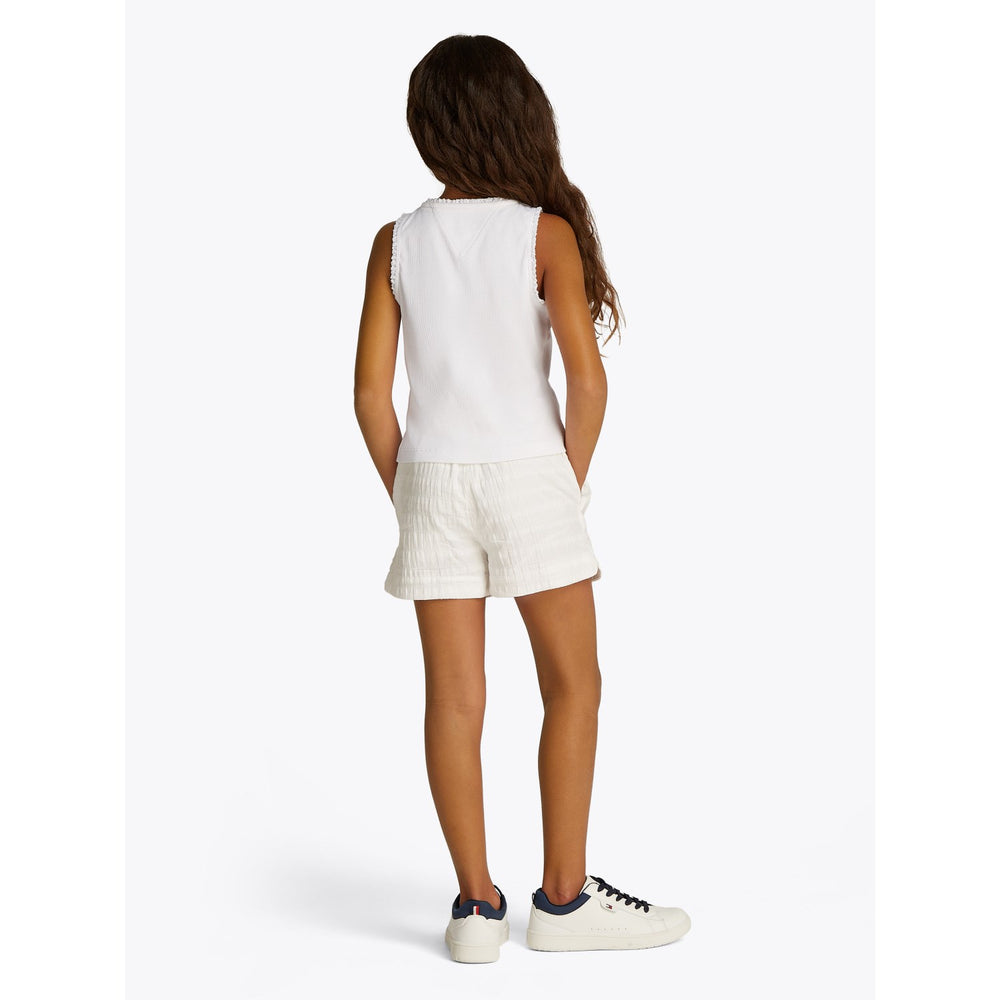 Køb Tommy Hilfiger White Essential Rib Lace Tank Top