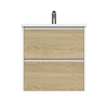 Tiger Reverse Meubelset 60 cm met 2 lades Naturel eik / Mat wit inclusief Quadro wastafel Hoogglans wit