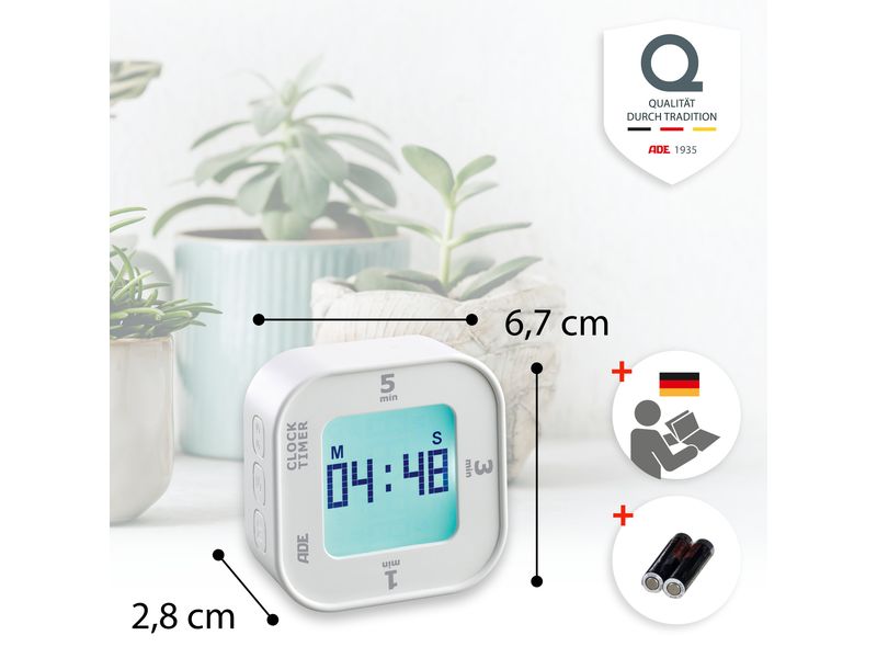 ADE Küchentimer Weiss Digitaler Küchentimer mit Kipp-Start