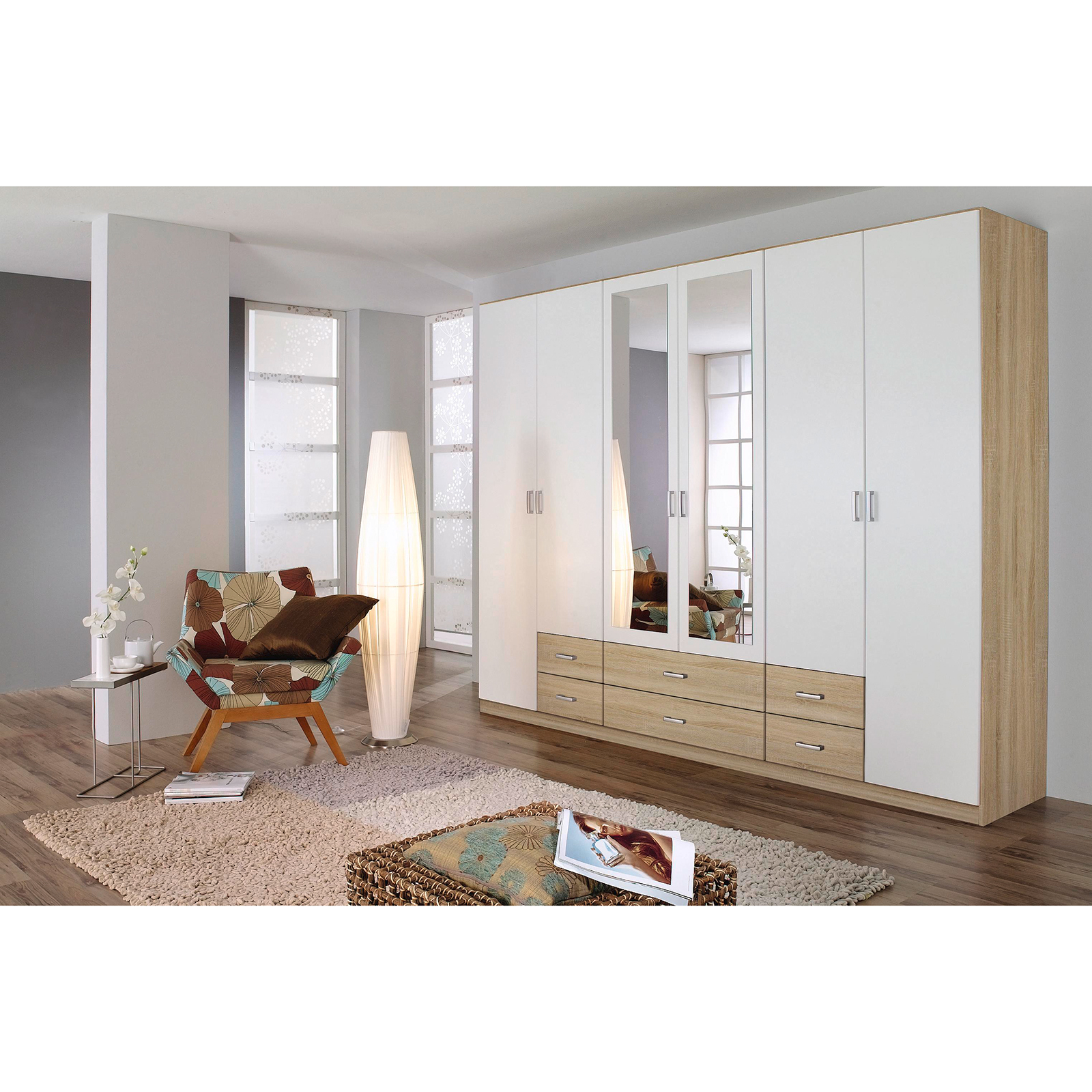 Kombi-Drehtürenschrank - Sonoma Eiche-weiß - 271 cm