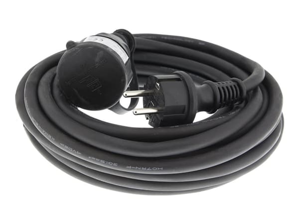 DELTACO - Strømforlengelseskabel - power CEE 7/7 (hann) til power CEE 7/3 (hunn) vernehette - AC 250 V - 16 A - 10 m - utendørs, jordet - svart