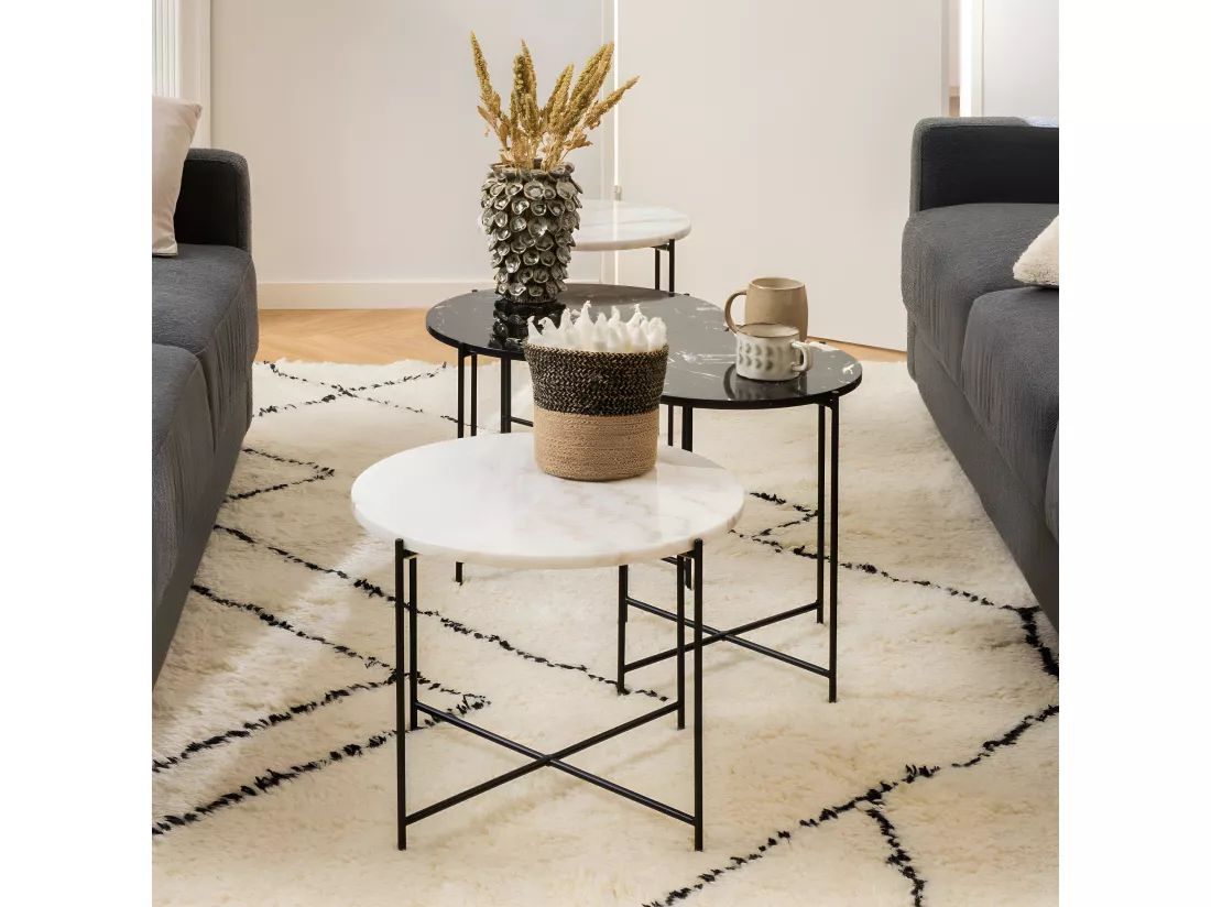 Tangara - Table d'appoint ronde en marbre ø42cm - Marbre blanc