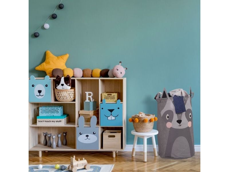relaxdays Spielzeugkorb gross Waschbär Runder Aufbewahrungskorb für das Kinderzimmer