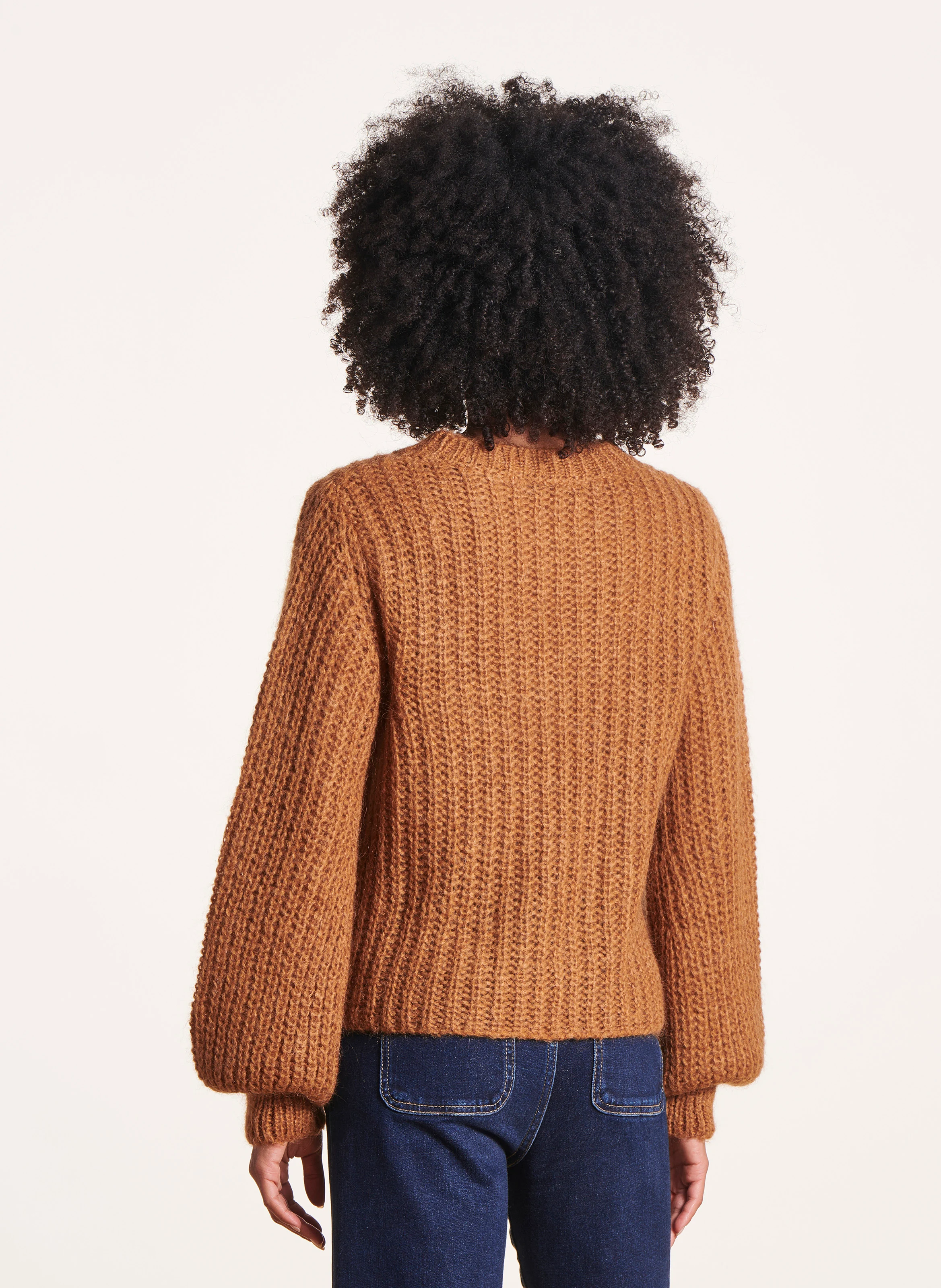 Pull col rond en maille | Marron