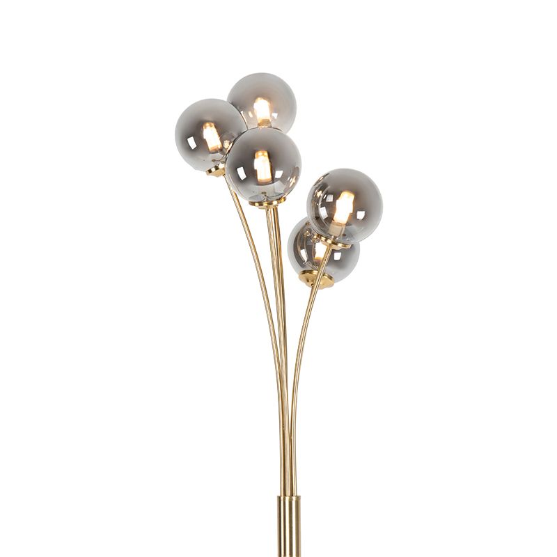 Moderne vloerlamp goud 5-lichts met smoke glas - Athens
