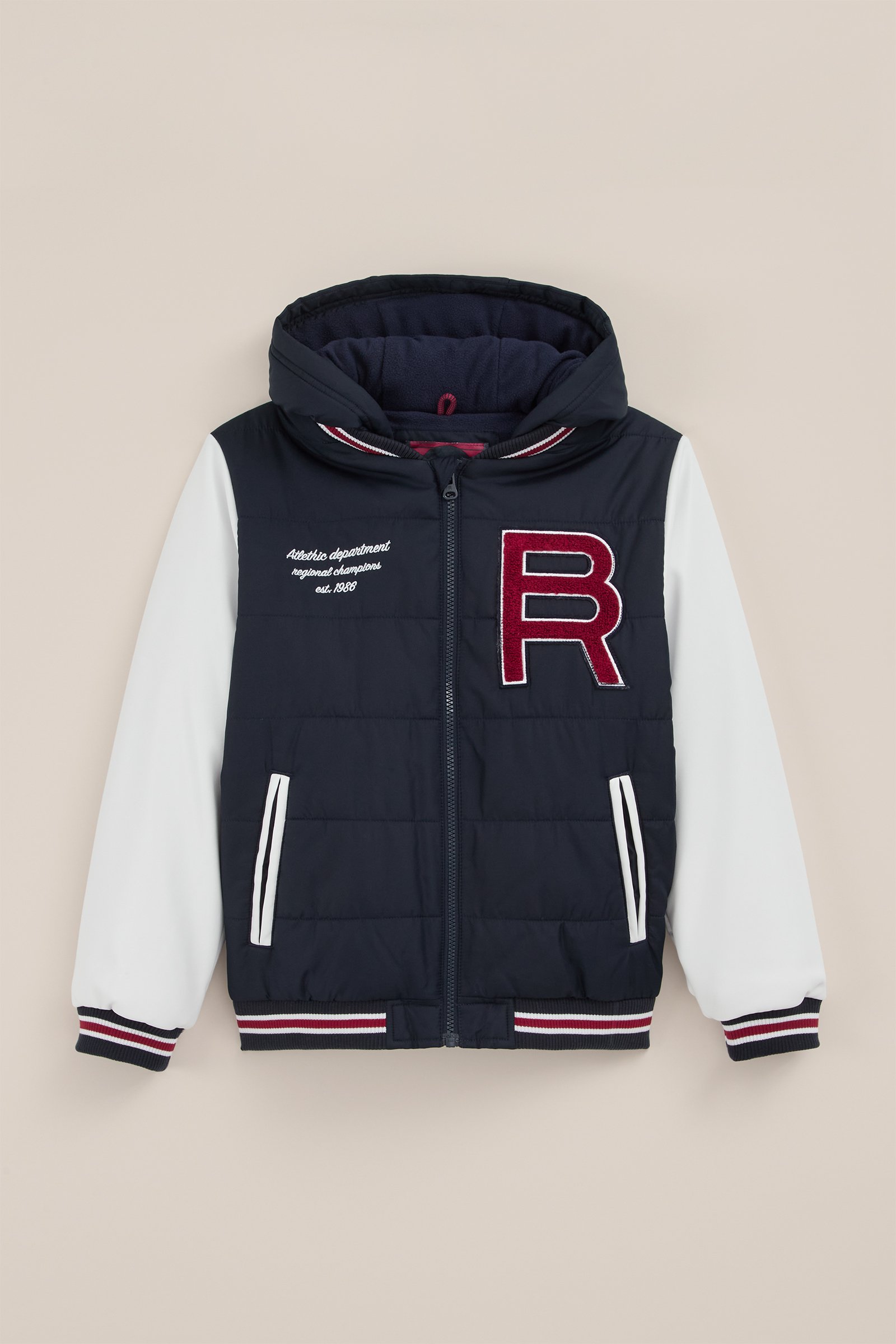 Jongens gewatteerde bomberjack met capuchon Blue Ridge Marineblauw