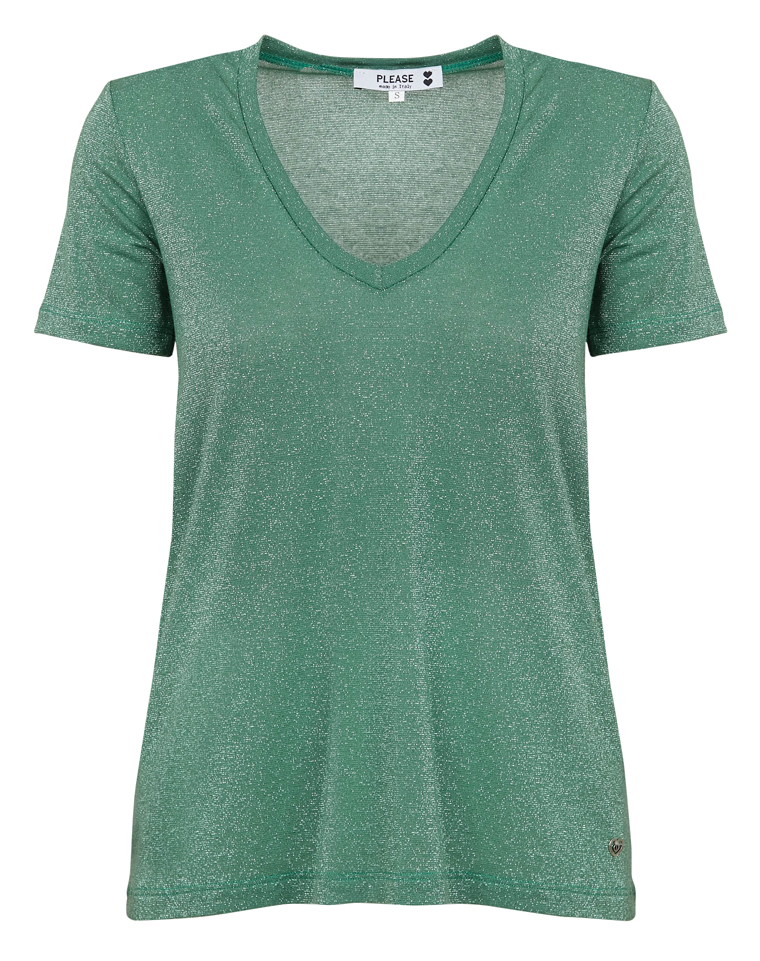 T-shirt col V en fibres métallisées | Vert