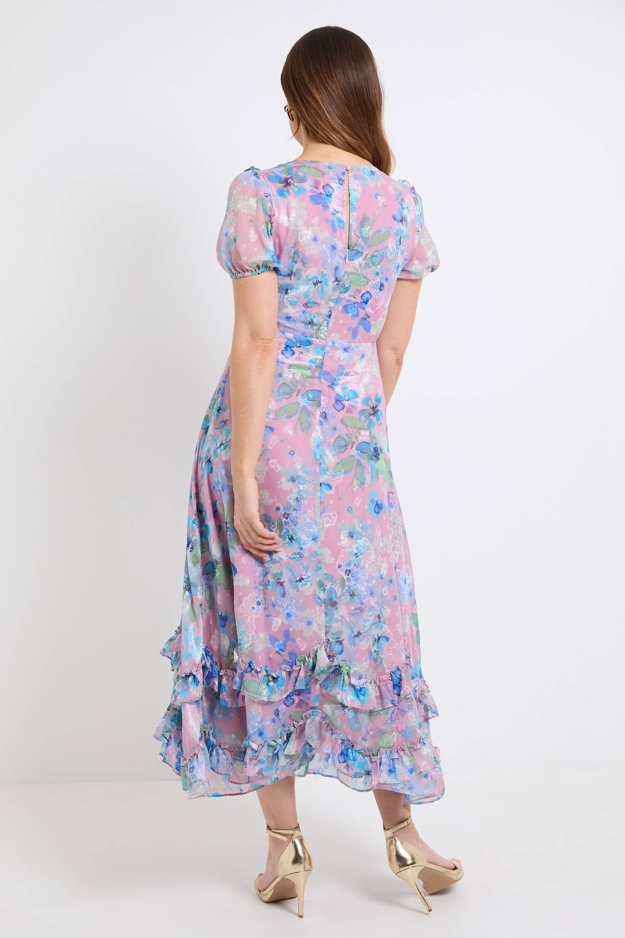 Wallis Robe Mi-longue En Satin À Motif Floral Avec Ourlet À Volants
