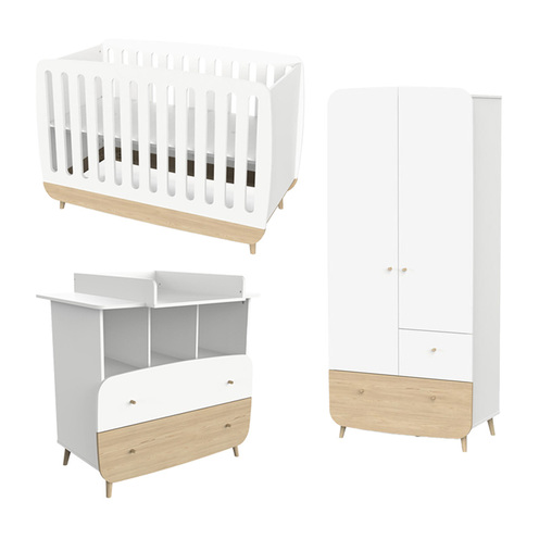 Chambre Trio Lit 60x120 + Commode + plan à langer + Armoire FIRMIANA Blanc - CBA Meubles
