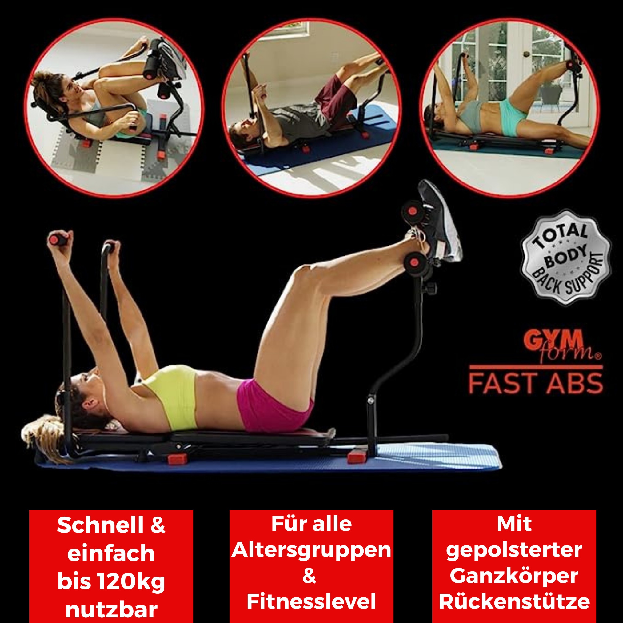 Gymform® Bauchmuskeltrainer - Bauchtrainer Zuhause, klappbar Fast Abs