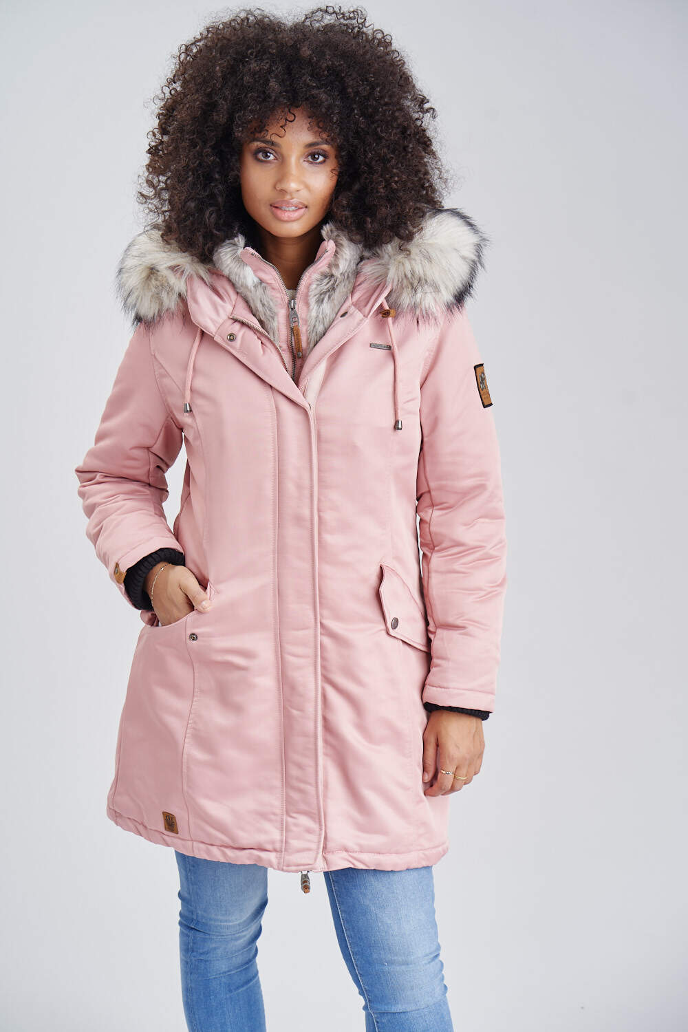NAVAHOO Damen Warmer WintermantelWinterparka mit Kunstfell-Kapuze Daylight