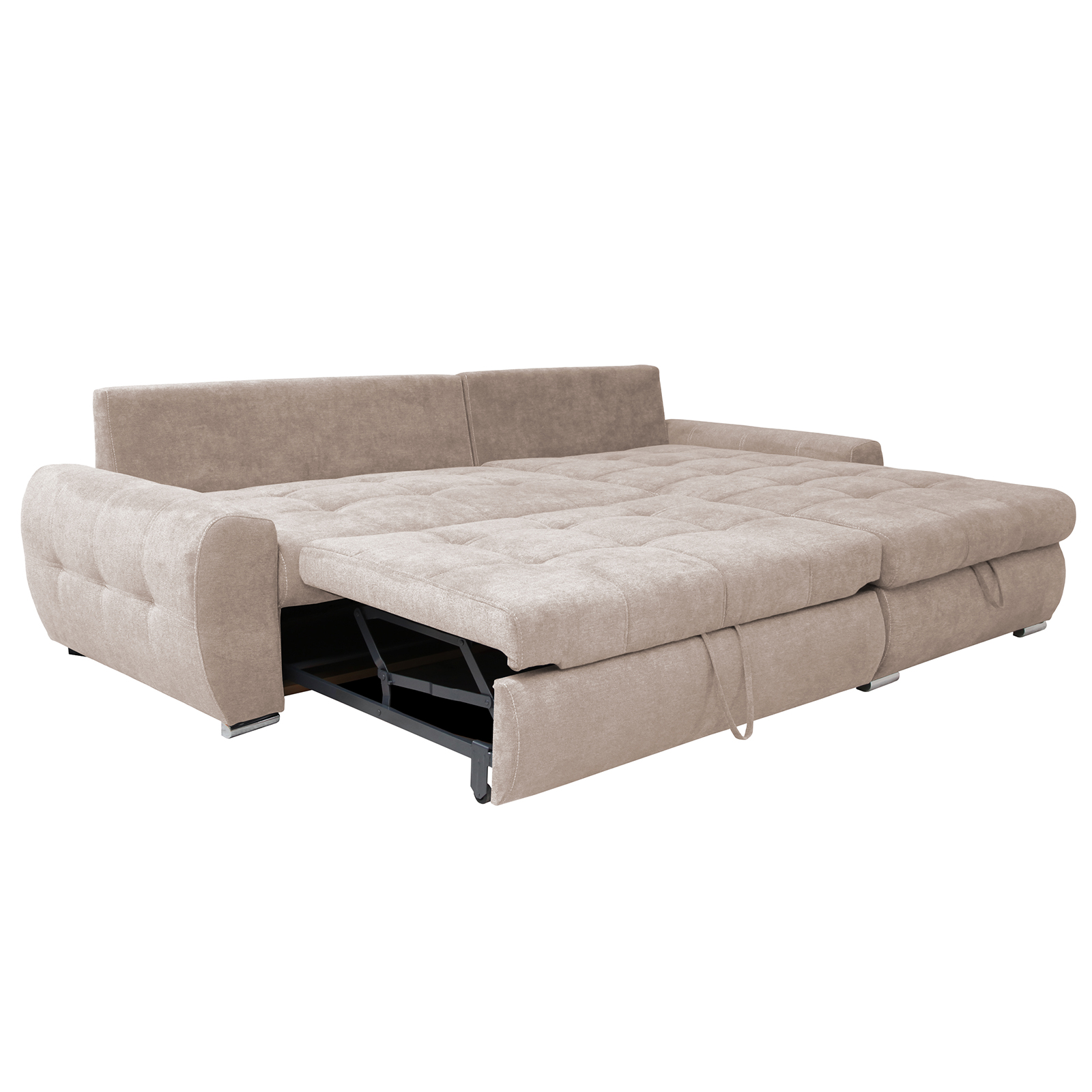 Ecksofa - beige - mit Liegefunktion und Staukasten