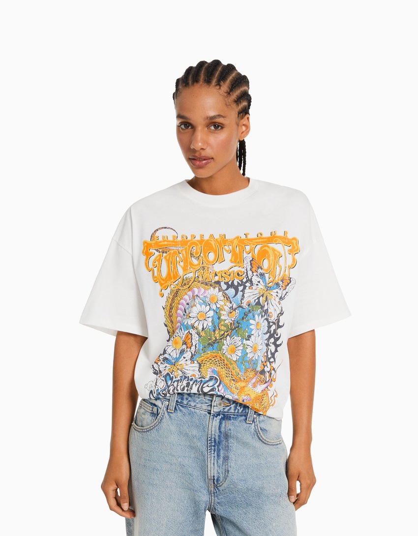 Camiseta oversized de manga curta estampada