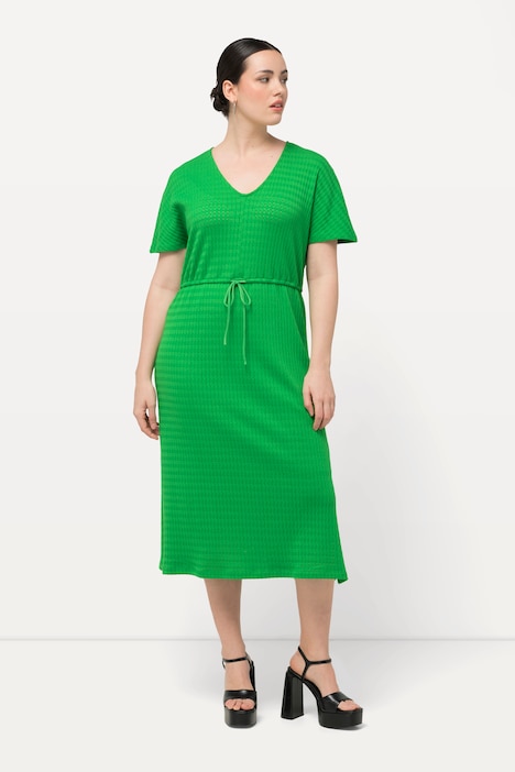 Midikleid, Strukturjersey, V-Ausschnitt, Halbarm