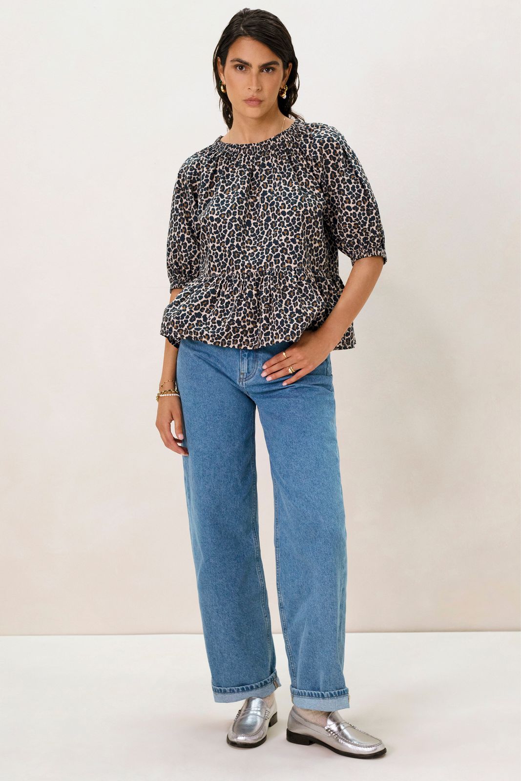 Bruine top met leopard print
